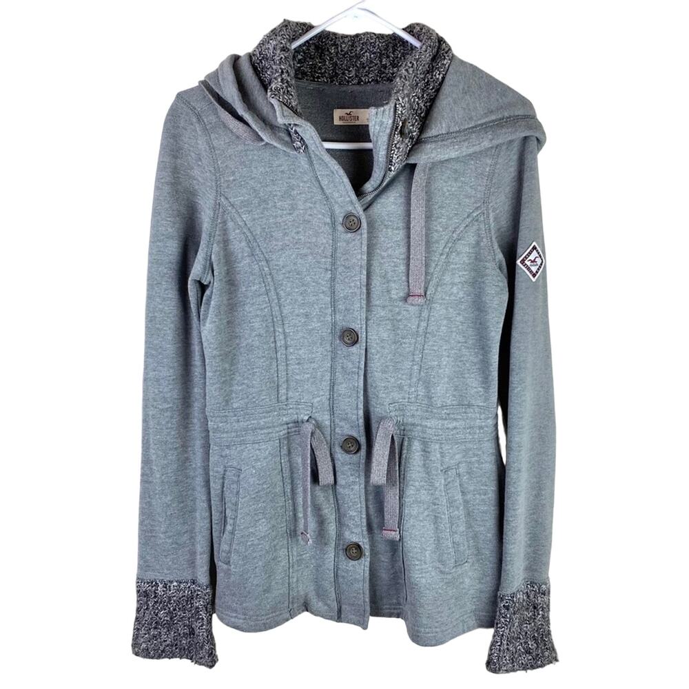 Hollister Hooded Fleece Jacket Gray Sz S
